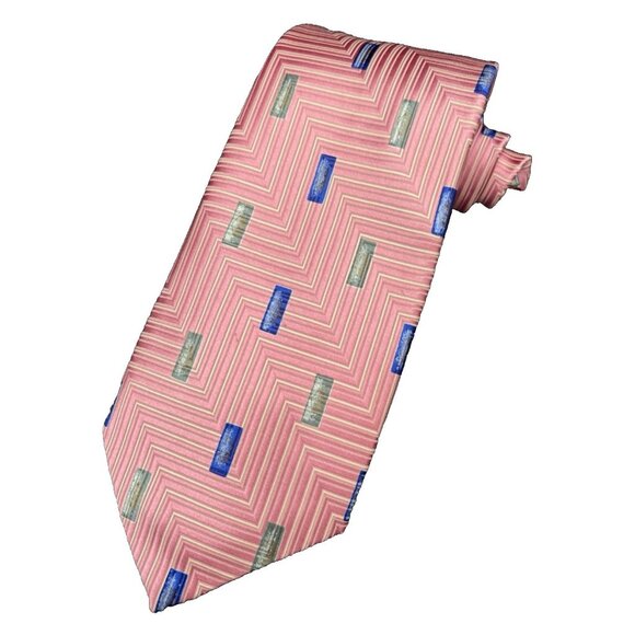 Robert Talbott Tie 100% Silk Best Of Class Mens Striped Pink Blue Green EUC - Picture 1 of 6